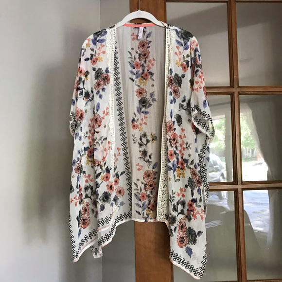 Xhilaration Sweaters - Xhilaration Sheer Floral Kimono Cardigan
